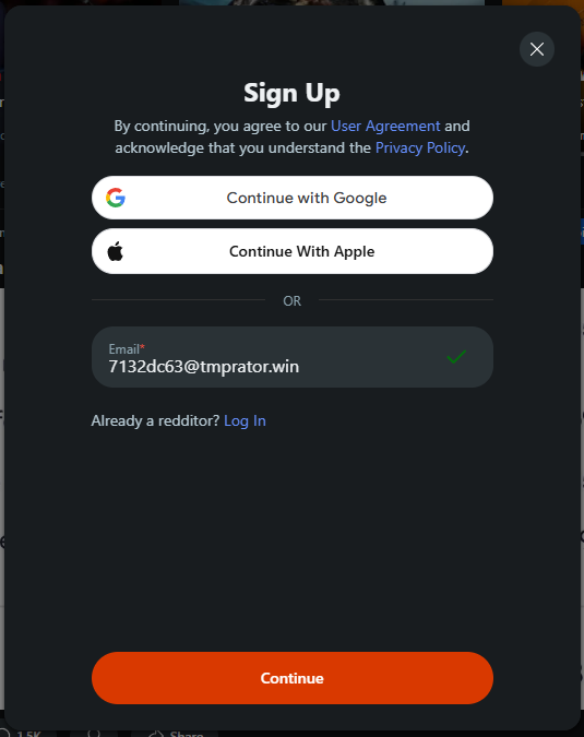 Memasukkan Alamat Email Sementara di Reddit