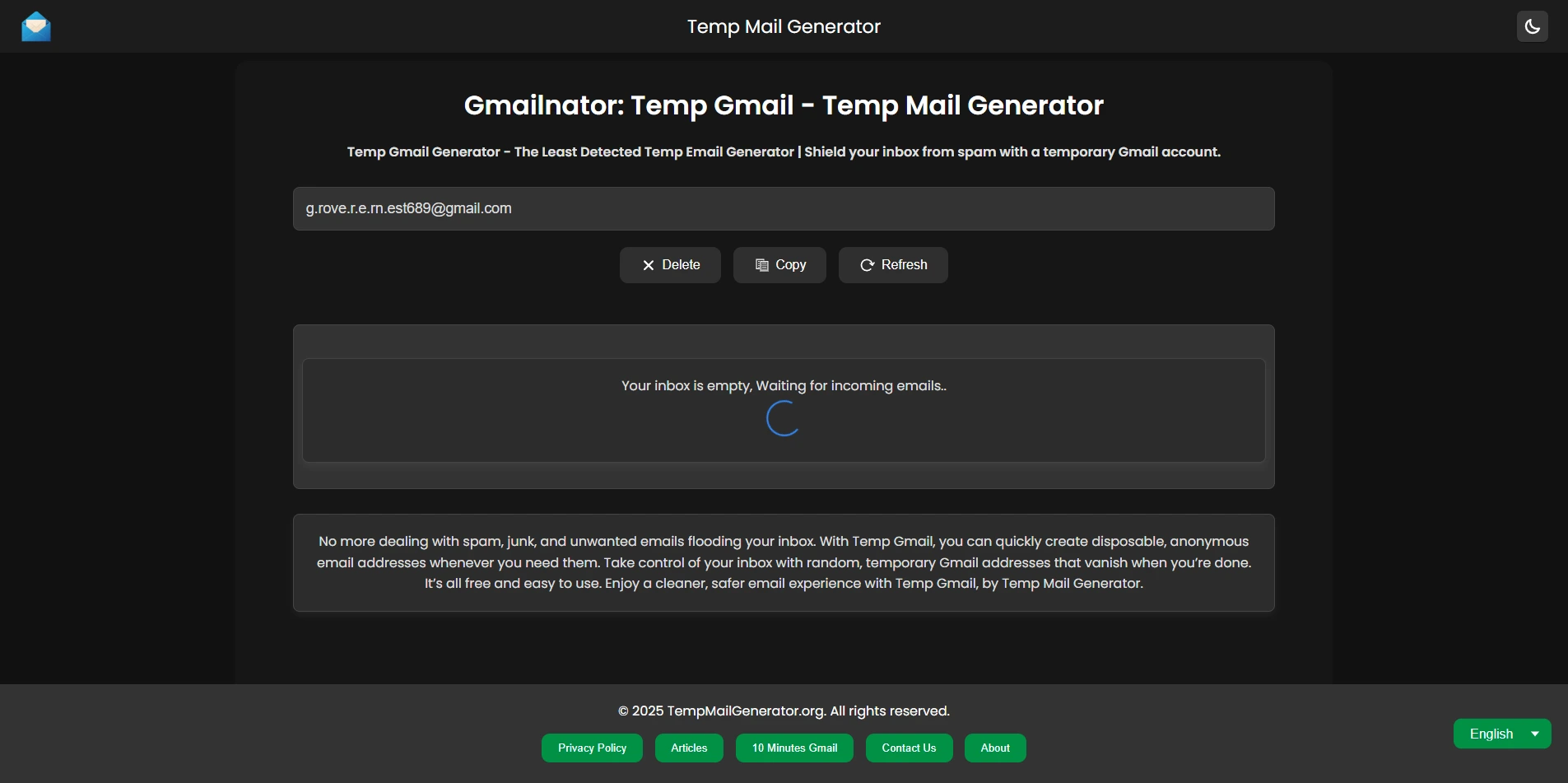 Temp Fake Gmail Generator UI